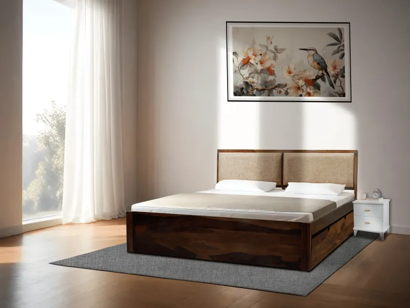 Vesta Solid Wood King Size Double Bed with Storage